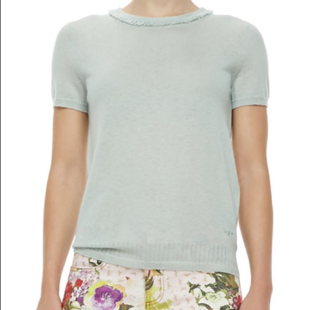 Tory Burch Cashmere Mint Fringe Collar Sweater, M